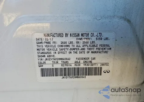 2017 Infiniti Q50 Premium z USA, uszkodzony, nr VIN JN1EV7AR2HM840642